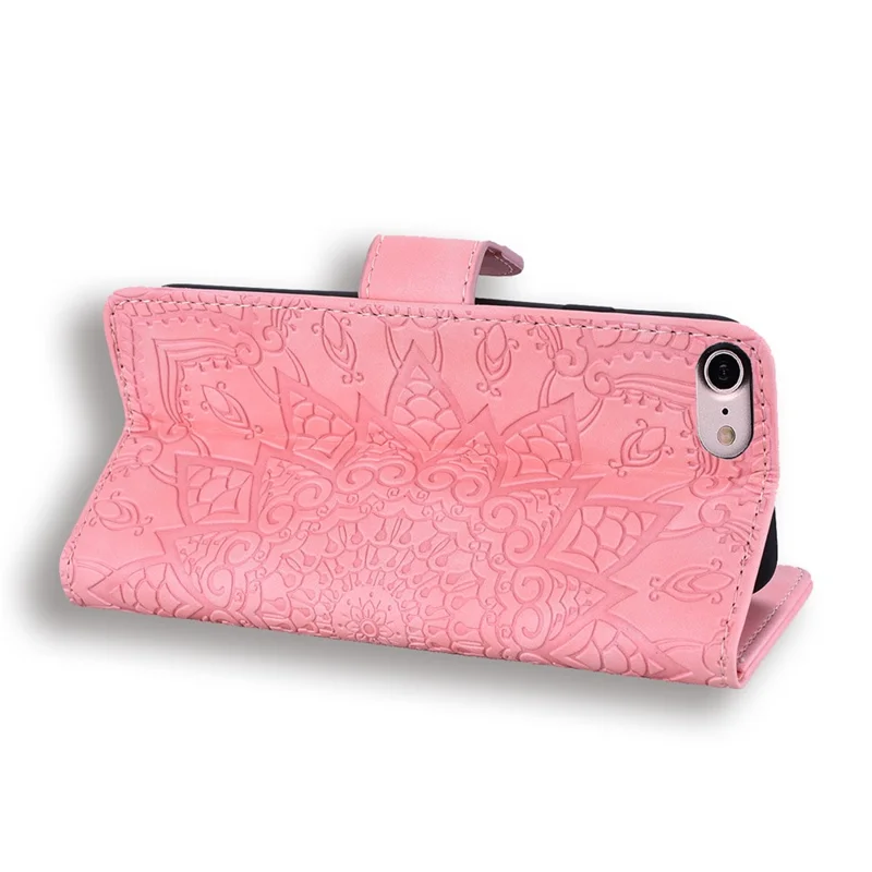 For iPhone 17e / 16e Case PU Leather Wallet Flip Phone Cover Flower Imprinted - Pink