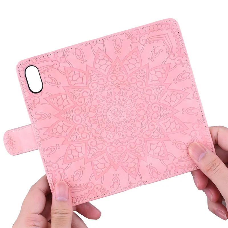 For iPhone 17e / 16e Case PU Leather Wallet Flip Phone Cover Flower Imprinted - Pink