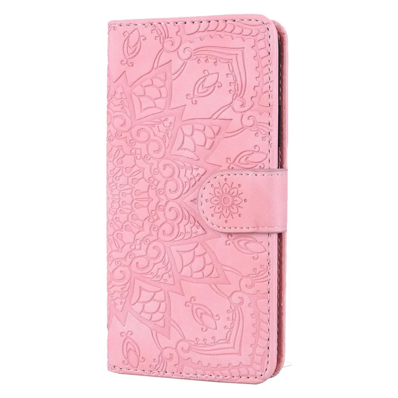 For iPhone 17e / 16e Case PU Leather Wallet Flip Phone Cover Flower Imprinted - Pink
