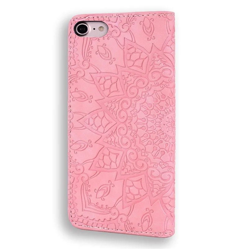 For iPhone 17e / 16e Case PU Leather Wallet Flip Phone Cover Flower Imprinted - Pink