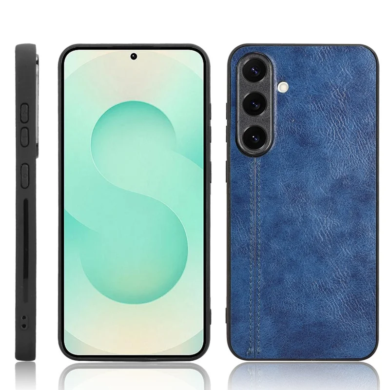 Voor Samsung Galaxy S25 Hoesje Leer + TPU + PC Telefoonhoesje Met Steeknaden - Blauw