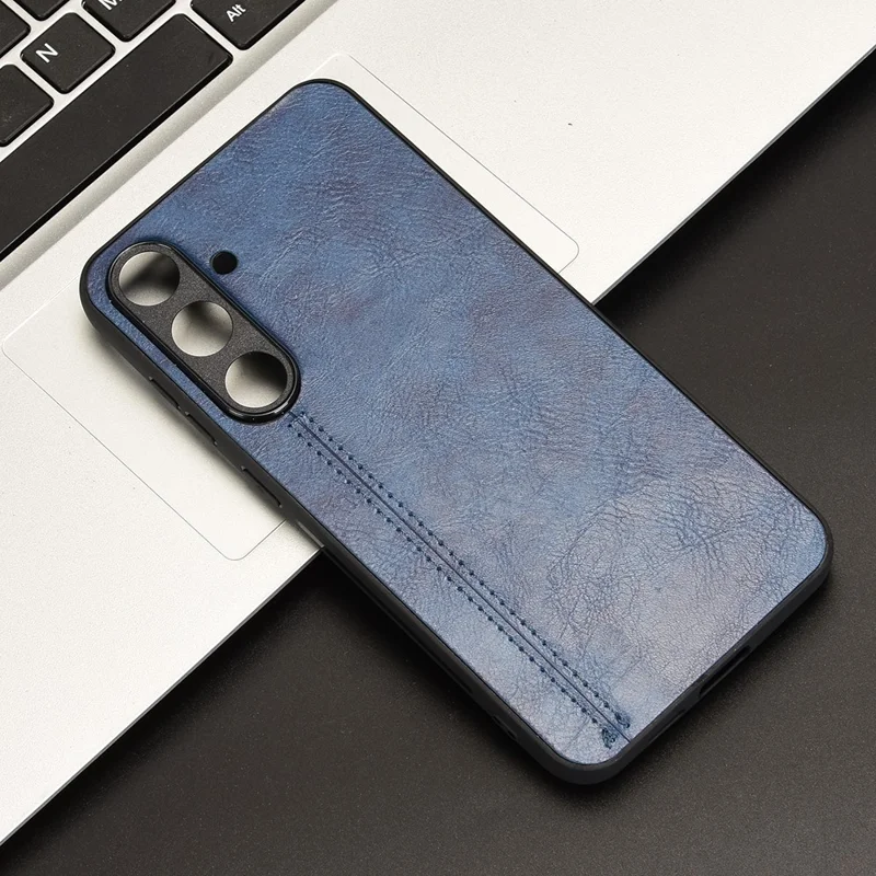 Voor Samsung Galaxy S25 Hoesje Leer + TPU + PC Telefoonhoesje Met Steeknaden - Blauw