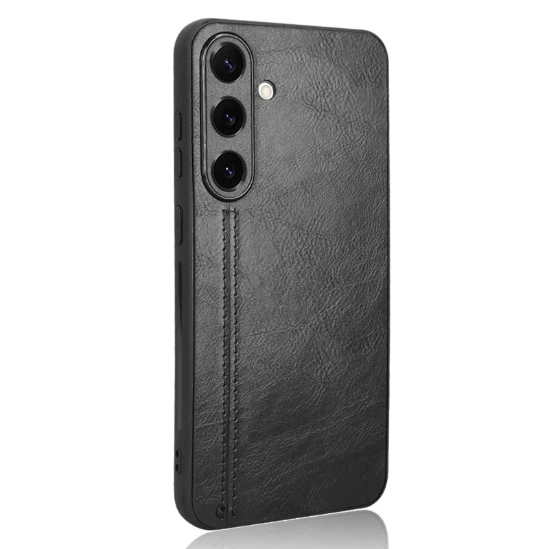 Voor Samsung Galaxy S25+ Hoesje Leer + TPU + PC Telefoonhoesje Met Steeknaden - Zwart