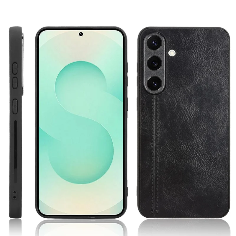 Voor Samsung Galaxy S25+ Hoesje Leer + TPU + PC Telefoonhoesje Met Steeknaden - Zwart