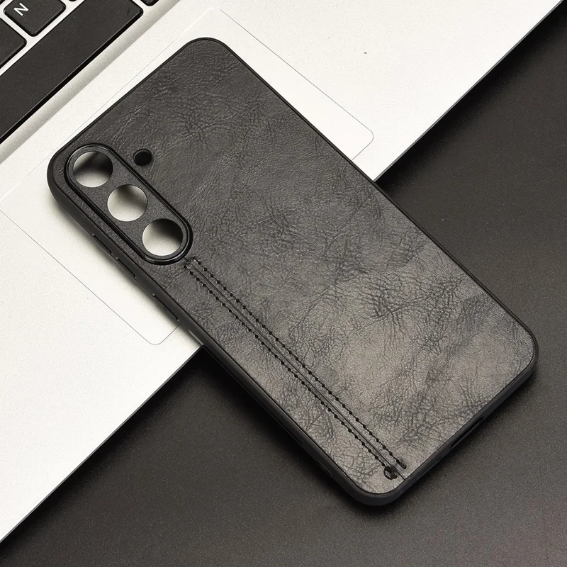 Voor Samsung Galaxy S25+ Hoesje Leer + TPU + PC Telefoonhoesje Met Steeknaden - Zwart