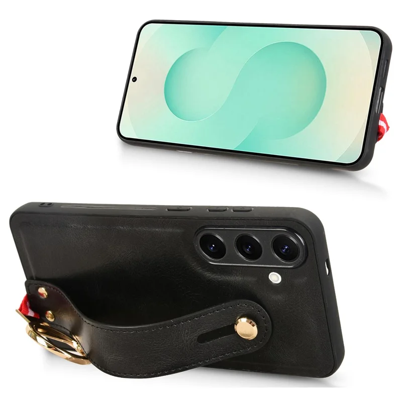 For Samsung Galaxy S25 Case Wristband Kickstand Leather + PC + TPU Phone Cover with Bottle Opener - Black