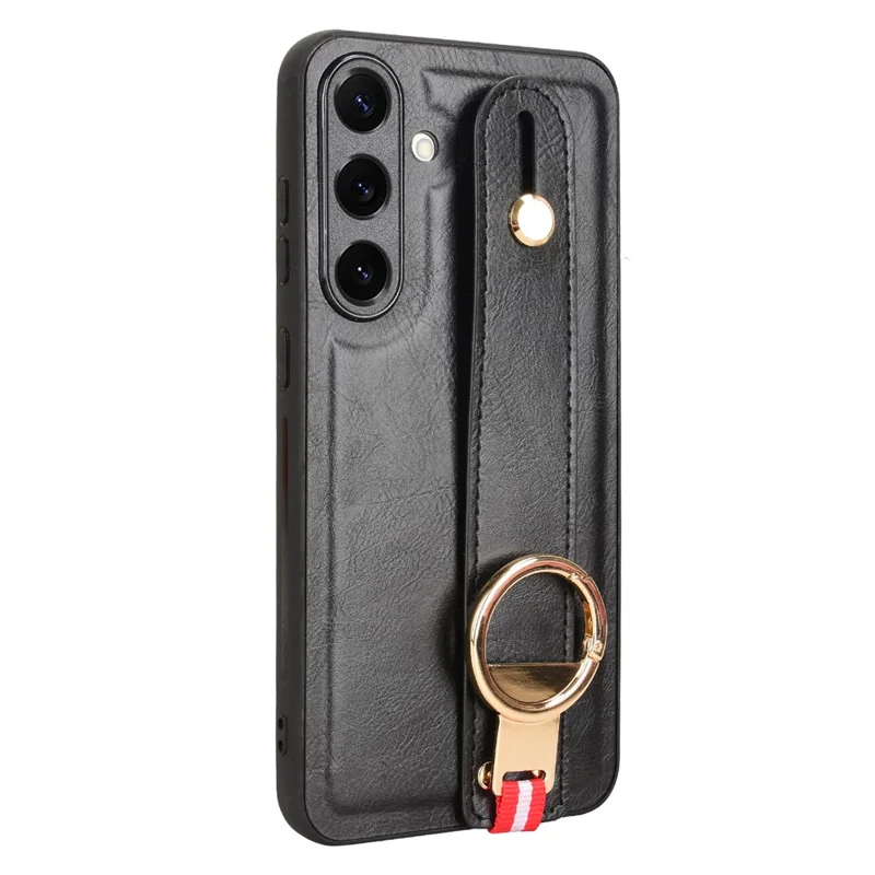 For Samsung Galaxy S25 Case Wristband Kickstand Leather + PC + TPU Phone Cover with Bottle Opener - Black