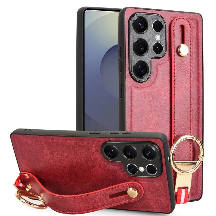 For Samsung Galaxy S25 Ultra Case Wristband Kickstand Leather + PC + TPU Phone Cover with Bottle Opener - Red