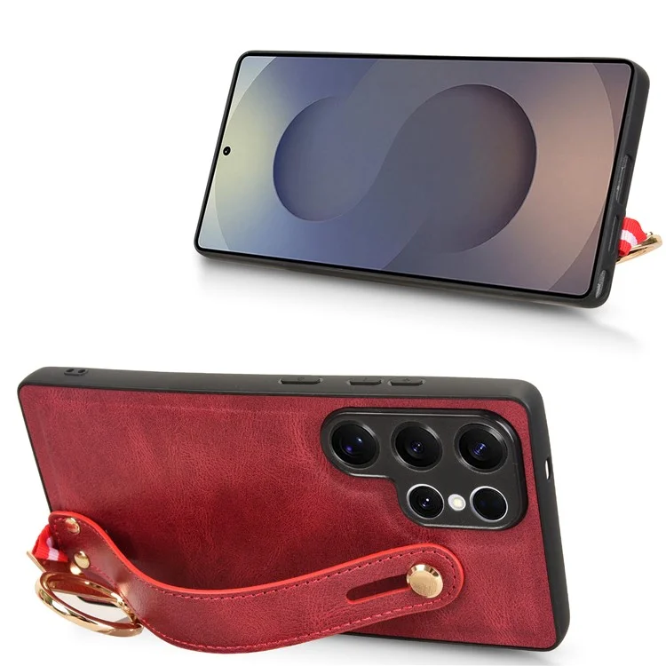 For Samsung Galaxy S25 Ultra Case Wristband Kickstand Leather + PC + TPU Phone Cover with Bottle Opener - Red