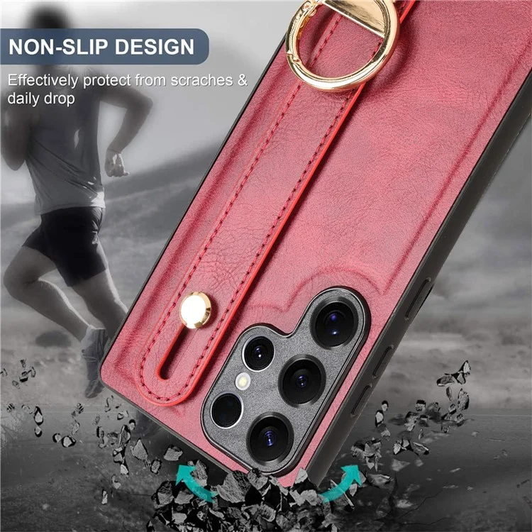 For Samsung Galaxy S25 Ultra Case Wristband Kickstand Leather + PC + TPU Phone Cover with Bottle Opener - Red