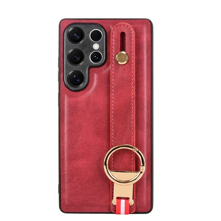 For Samsung Galaxy S25 Ultra Case Wristband Kickstand Leather + PC + TPU Phone Cover with Bottle Opener - Red