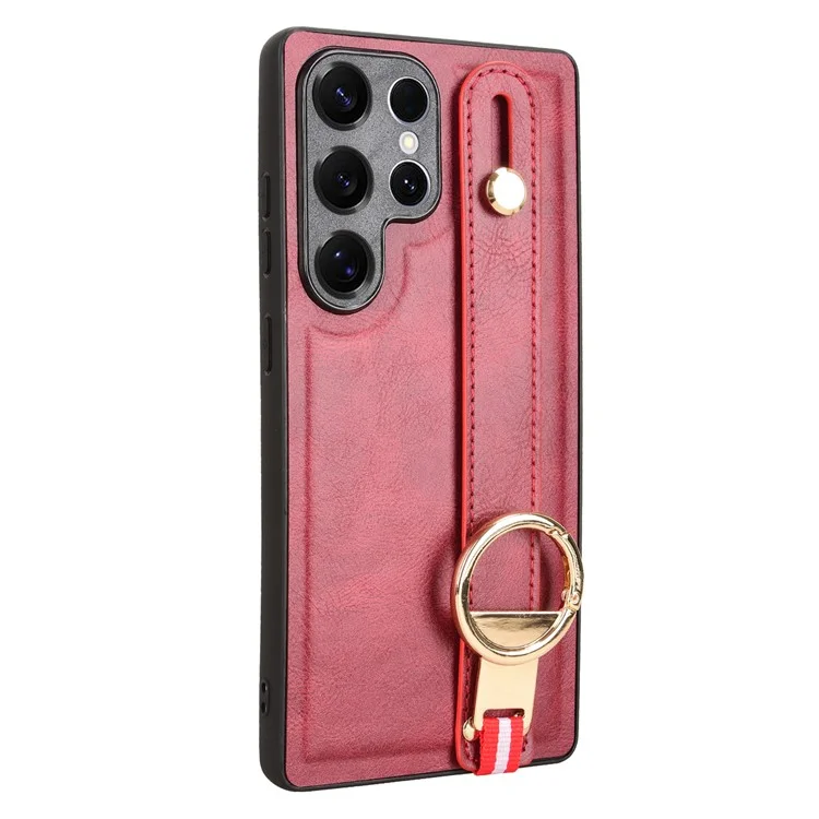 For Samsung Galaxy S25 Ultra Case Wristband Kickstand Leather + PC + TPU Phone Cover with Bottle Opener - Red