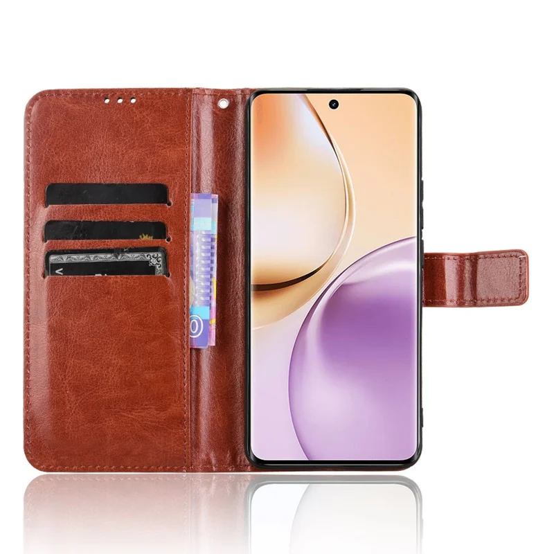 Obudowa do Realme 14 Pro 5G, etui portfel z naturalnej skóry PU z teksturowaniem Crazy Horse - brązowe