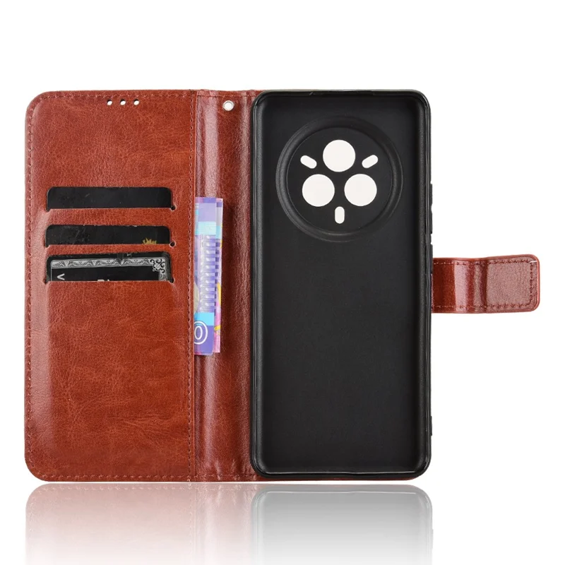 Obudowa do Realme 14 Pro 5G, etui portfel z naturalnej skóry PU z teksturowaniem Crazy Horse - brązowe