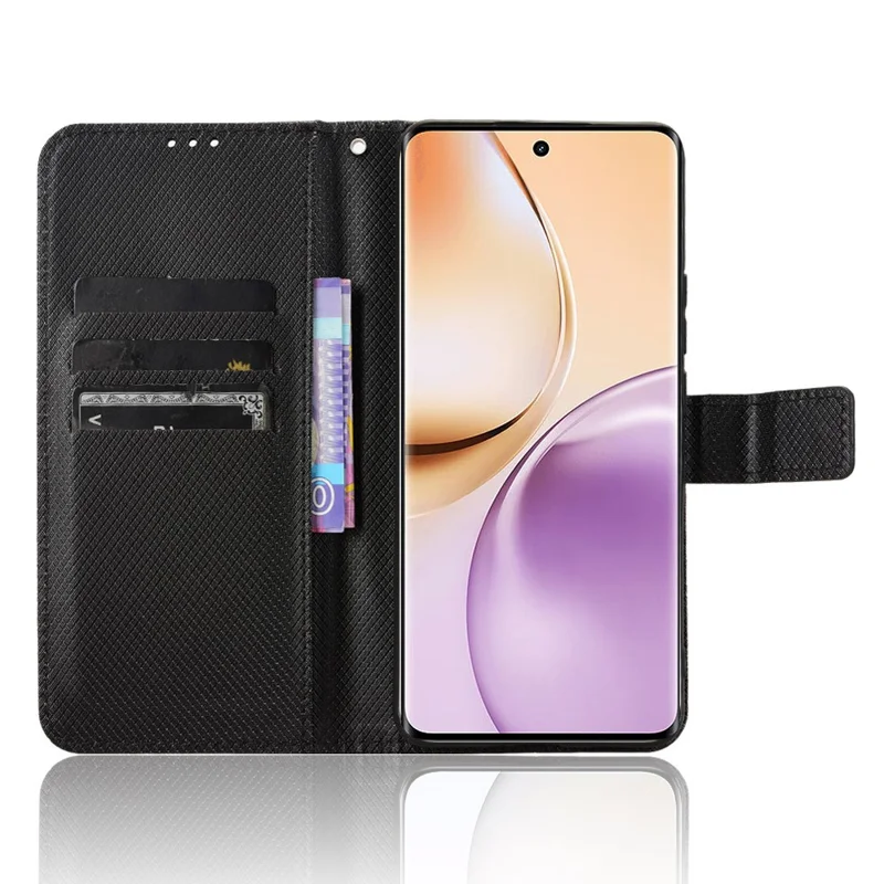 Obudowa na Realme 14 Pro 5G, etui portfel z bawełnianą skórą PU z diamentowym wzorem - Czarny