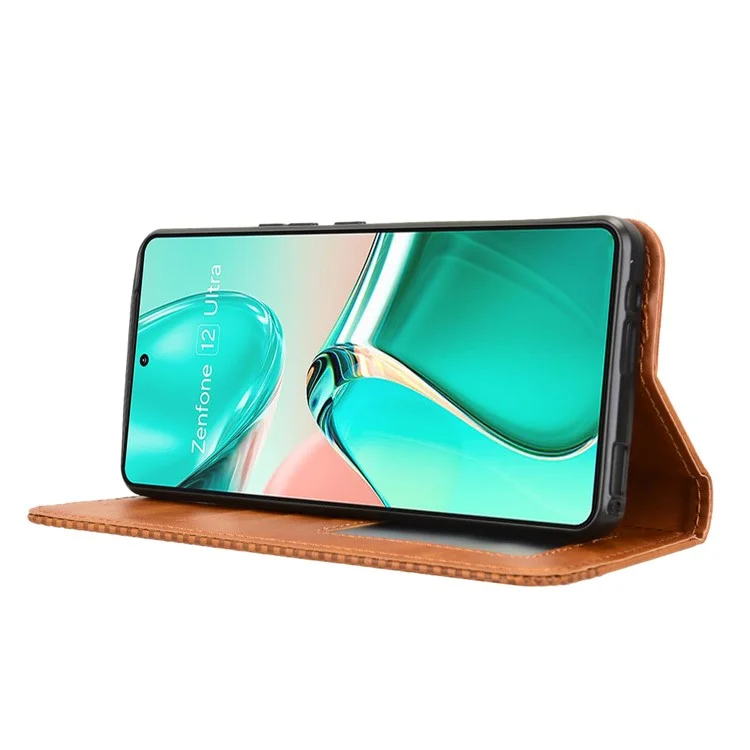 Pour Asus Zenfone 12 Ultra 5G Étui Portefeuille Support Cuir Rétro Texture Housse de Téléphone - Marron