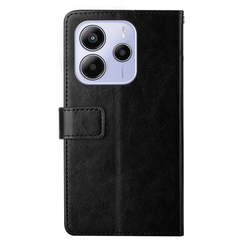 For Xiaomi Redmi Note 14 4G (164.84mm) Case with Wrist Strap Y Shaped Lines Imprint Leather Phone Cover - Black