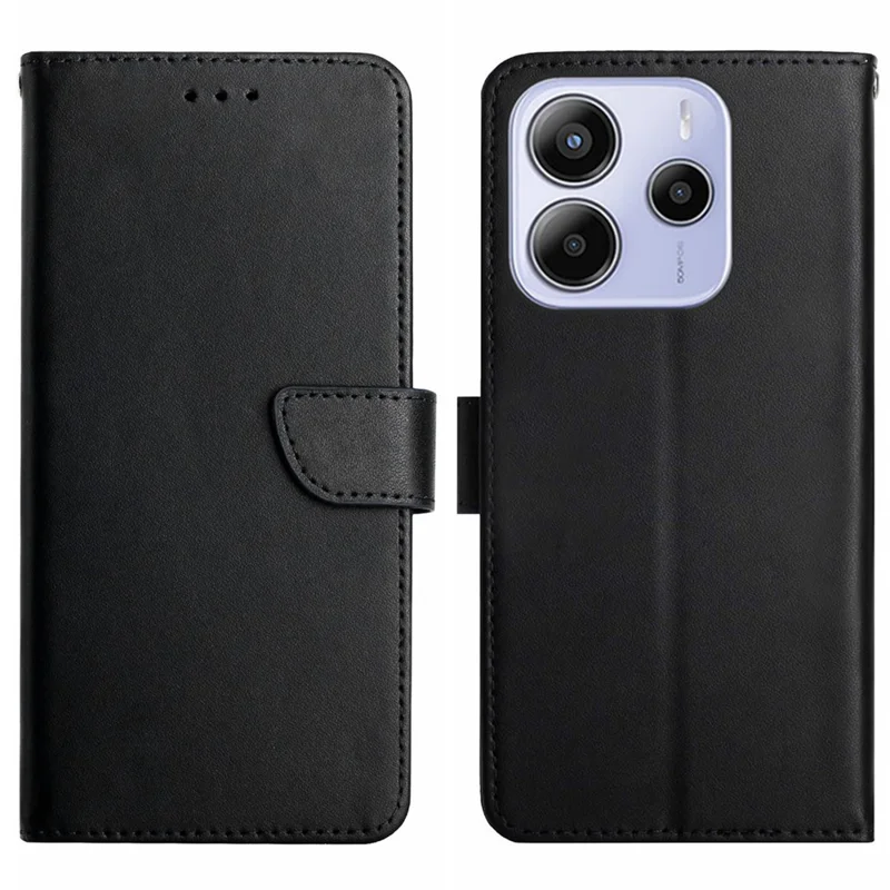 For Xiaomi Redmi Note 14 4G (164.84mm) Case Genuine Cow Leather Phone Cover Nappa Texture - Black