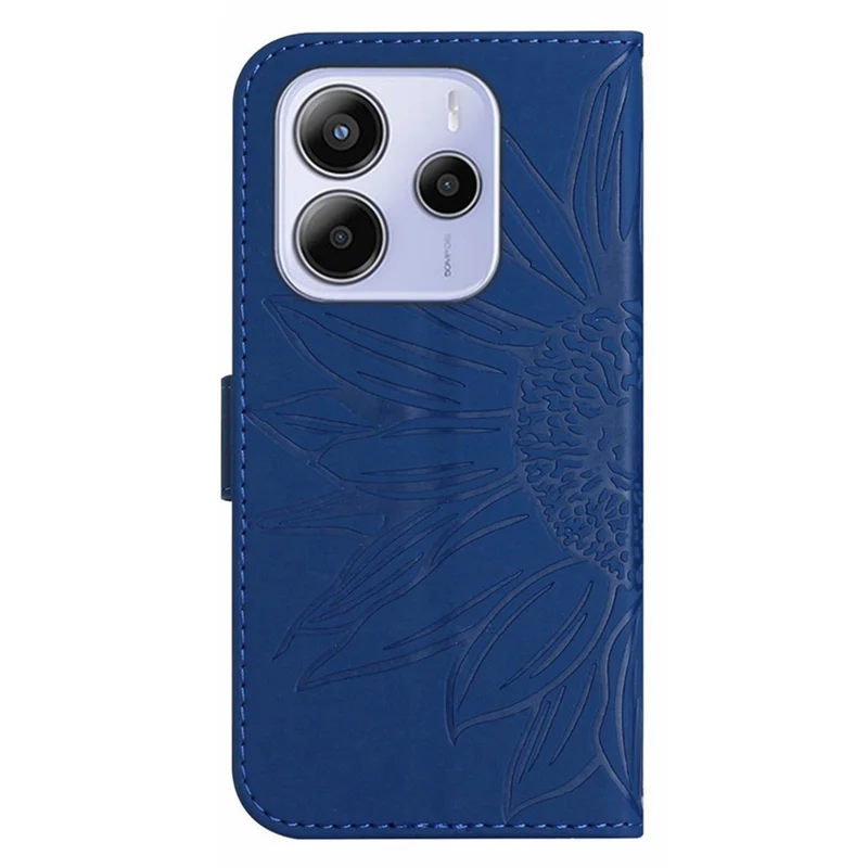 For Xiaomi Redmi Note 14 4G (164.84mm) Case Sunflower Imprint Leather Wallet Phone Cover with Wrist Strap - Sapphire