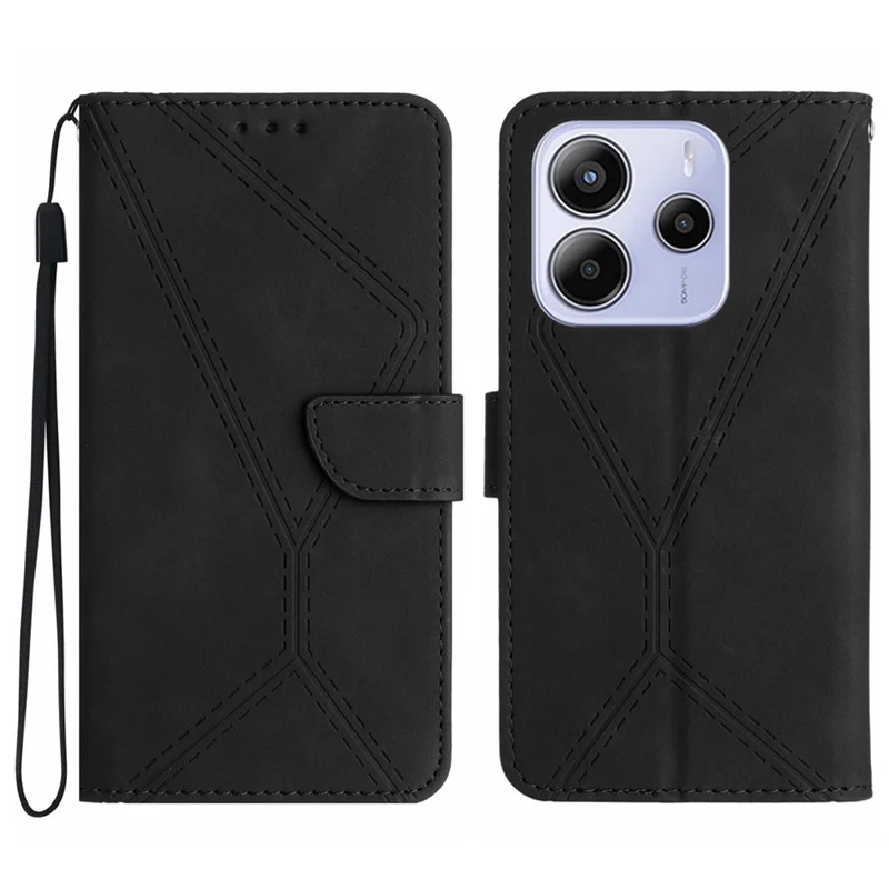 For Xiaomi Redmi Note 14 4G (164.84mm) Case Skin Touch Lines Imprinted PU Leather Flip Phone Cover - Black