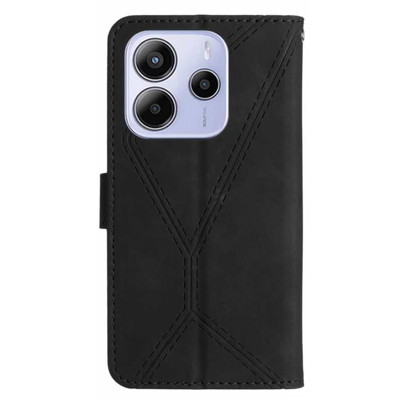 For Xiaomi Redmi Note 14 4G (164.84mm) Case Skin Touch Lines Imprinted PU Leather Flip Phone Cover - Black