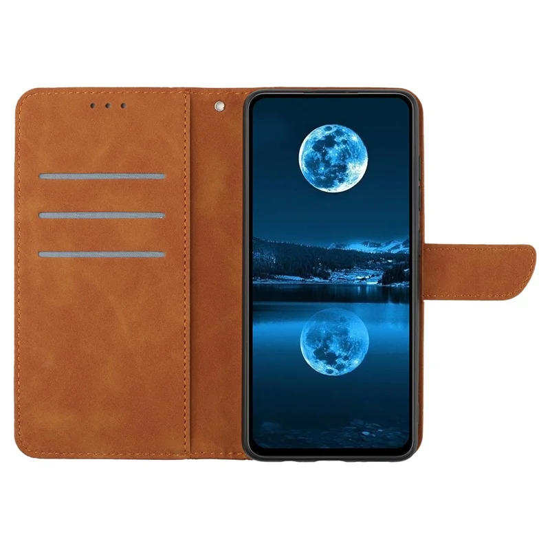 For Xiaomi Redmi Note 14 4G (164.84mm) Case Skin Touch Lines Imprinted PU Leather Flip Phone Cover - Brown