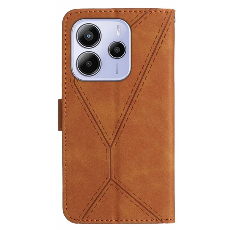 For Xiaomi Redmi Note 14 4G (164.84mm) Case Skin Touch Lines Imprinted PU Leather Flip Phone Cover - Brown