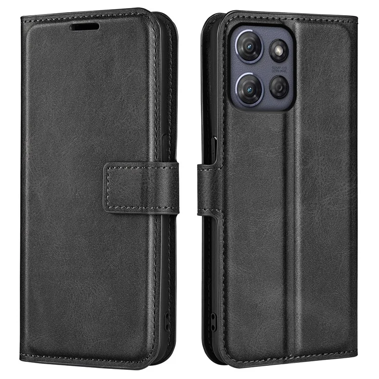 Funda con Soporte para Motorola Moto G Power (2025) - Cuero Textura de Becerro Antiarañazos, Color Negro