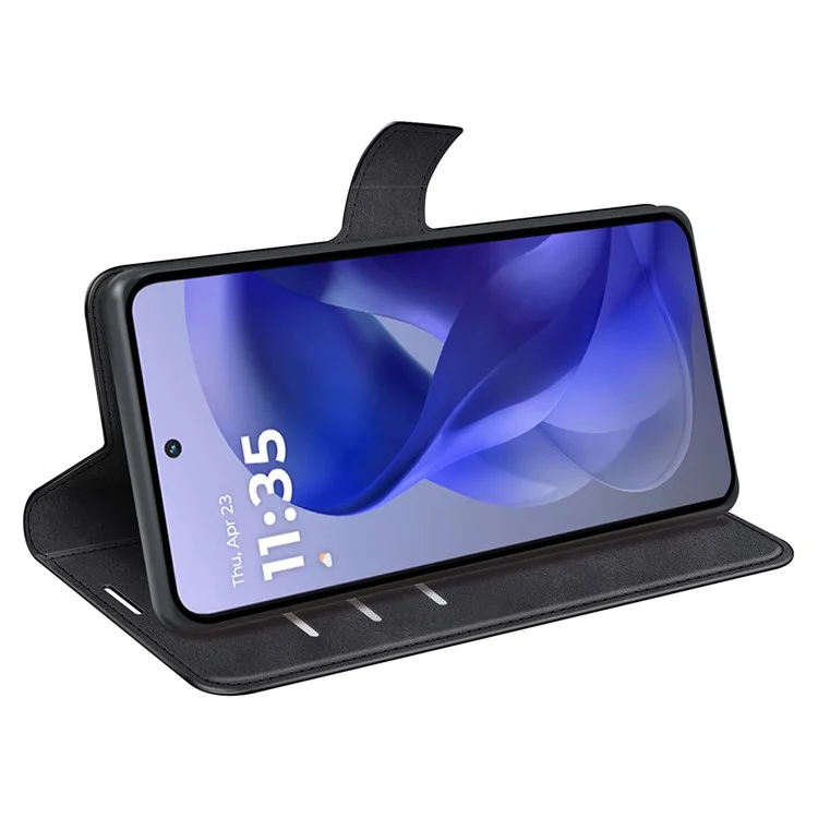 Funda con Soporte para Motorola Moto G Power (2025) - Cuero Textura de Becerro Antiarañazos, Color Negro