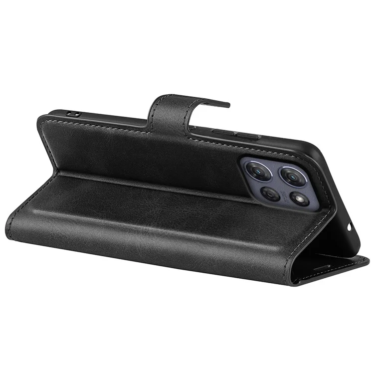 Funda con Soporte para Motorola Moto G Power (2025) - Cuero Textura de Becerro Antiarañazos, Color Negro