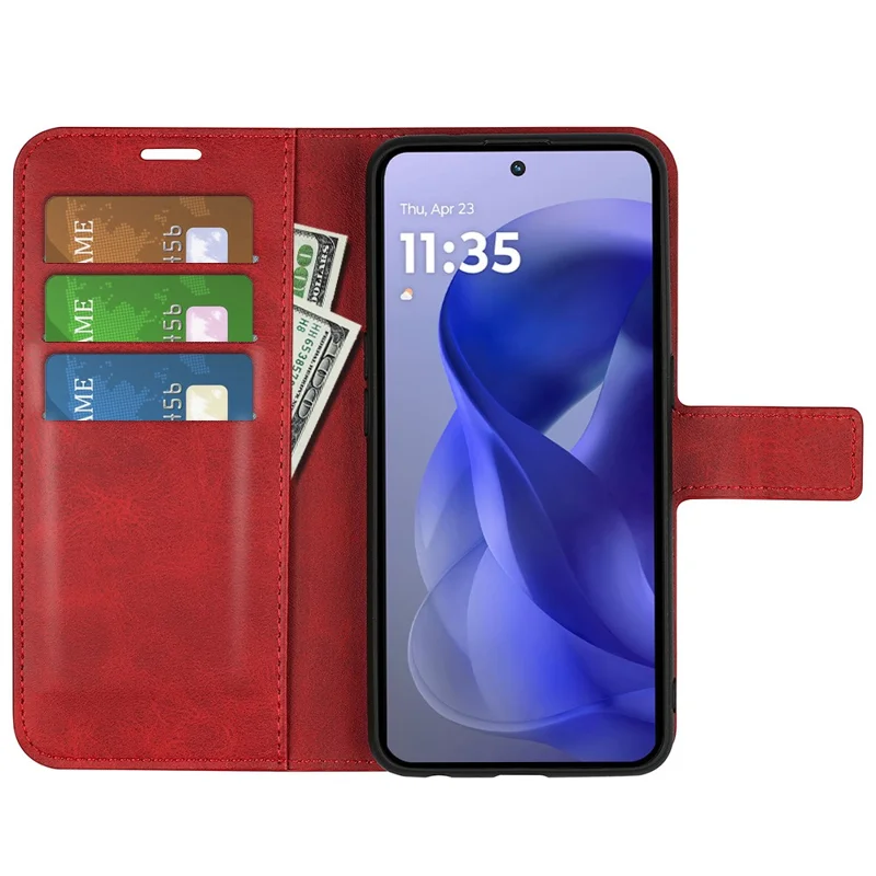 For Motorola Moto G Power (2025) Stand Case Anti-Scratch Calf Texture Leather Phone Cover - Red