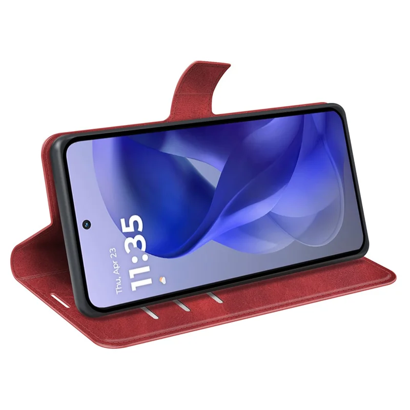 For Motorola Moto G Power (2025) Stand Case Anti-Scratch Calf Texture Leather Phone Cover - Red