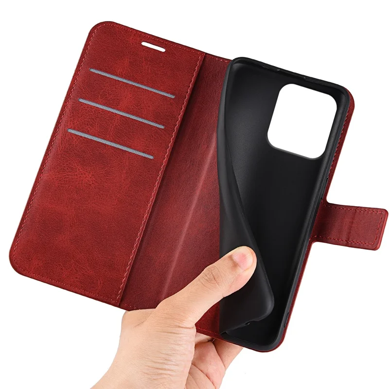 For Motorola Moto G Power (2025) Stand Case Anti-Scratch Calf Texture Leather Phone Cover - Red