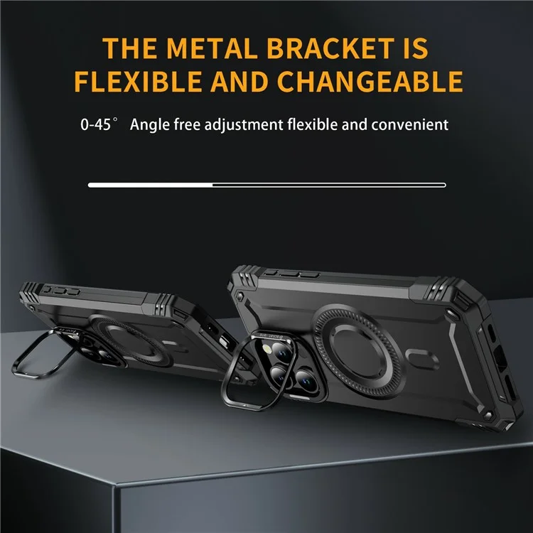 Für iPhone 14 Pro Magnetische Hülle mit Objektiv-Ständer PC + TPU Stoßfeste Handyhülle - Schwarz