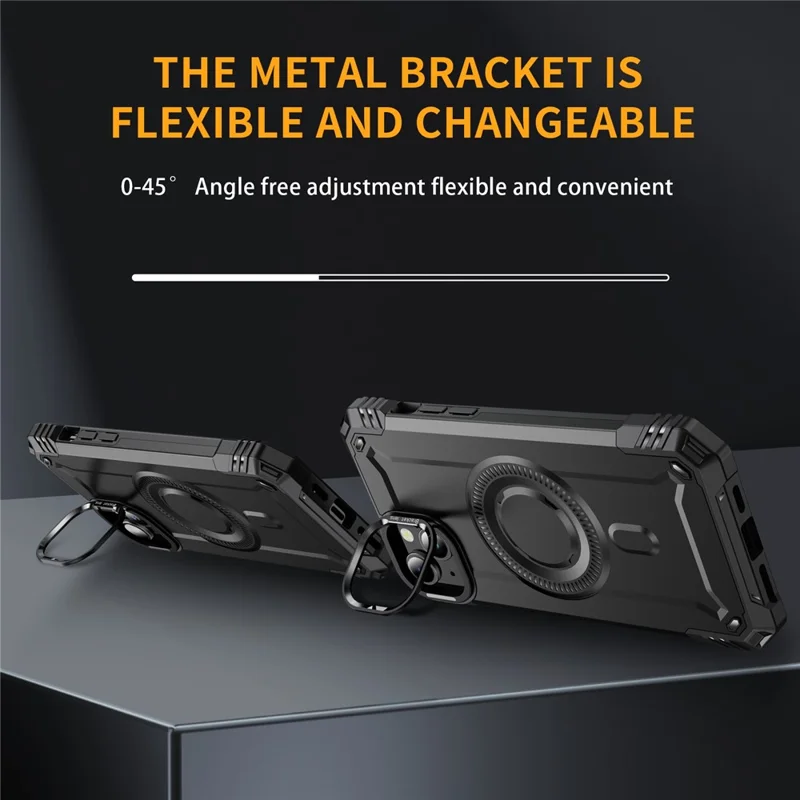 Coque de téléphone magnétique pour iPhone 14 avec support et objectif - PC + TPU Antichoc - Noir