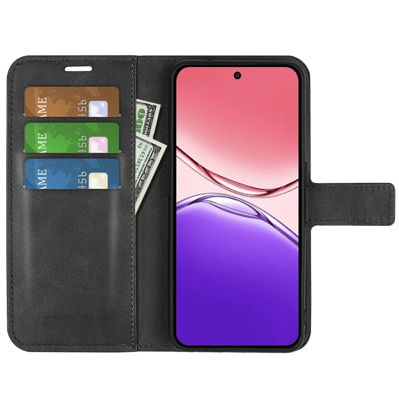 For Oppo A5 Pro 4G (Global) / 5G (Global) / A5 Energy 5G (China) Stand Case Anti-Scratch Calf Texture Leather Phone Cover - Black