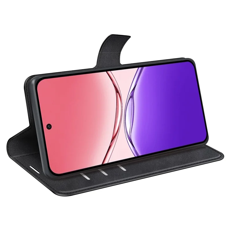 For Oppo A5 Pro 4G (Global) / 5G (Global) / A5 Energy 5G (China) Stand Case Anti-Scratch Calf Texture Leather Phone Cover - Black