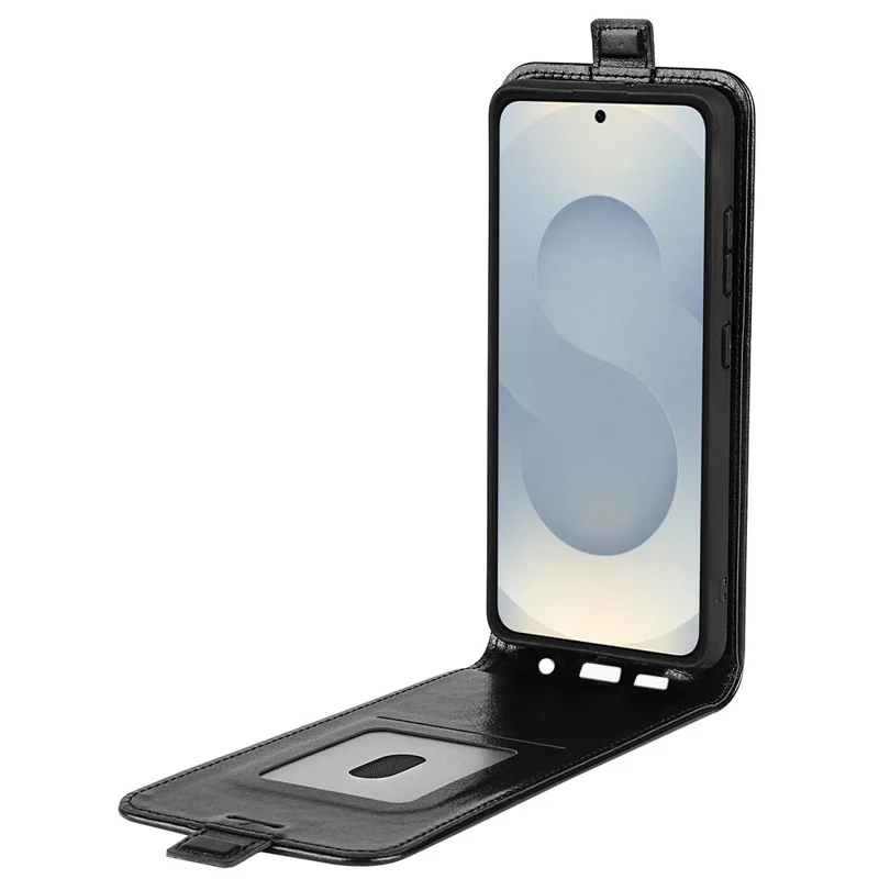 For Samsung Galaxy S25 Edge Case with Card Slots Vertical Flip Leather Phone Cover - Black
