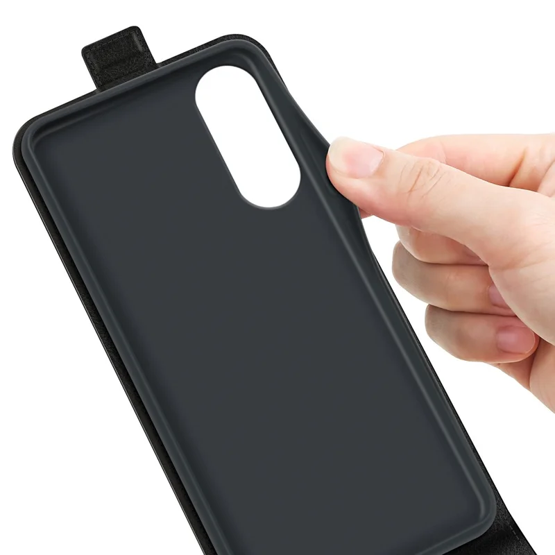 For Samsung Galaxy S25 Edge Case with Card Slots Vertical Flip Leather Phone Cover - Black