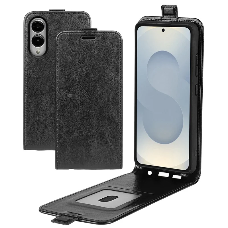 For Samsung Galaxy S25 Edge Case with Card Slots Vertical Flip Leather Phone Cover - Black