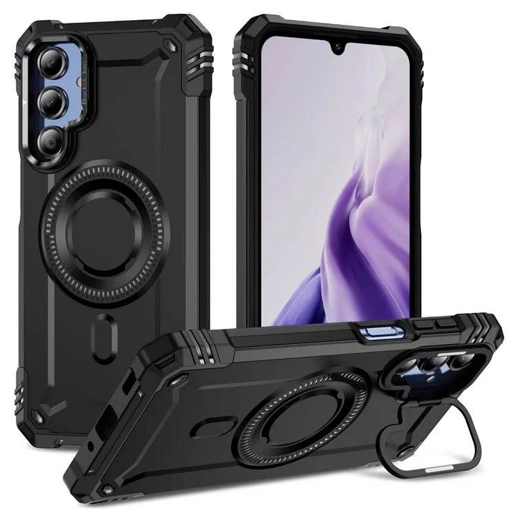 Capa para Samsung Galaxy A16 4G / 5G - Estojo Magnético com Suporte e Proteção de Lente, Capinha Antichoque em PC + TPU - Preto