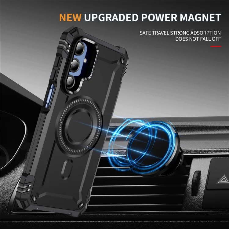 Capa para Samsung Galaxy A16 4G / 5G - Estojo Magnético com Suporte e Proteção de Lente, Capinha Antichoque em PC + TPU - Preto