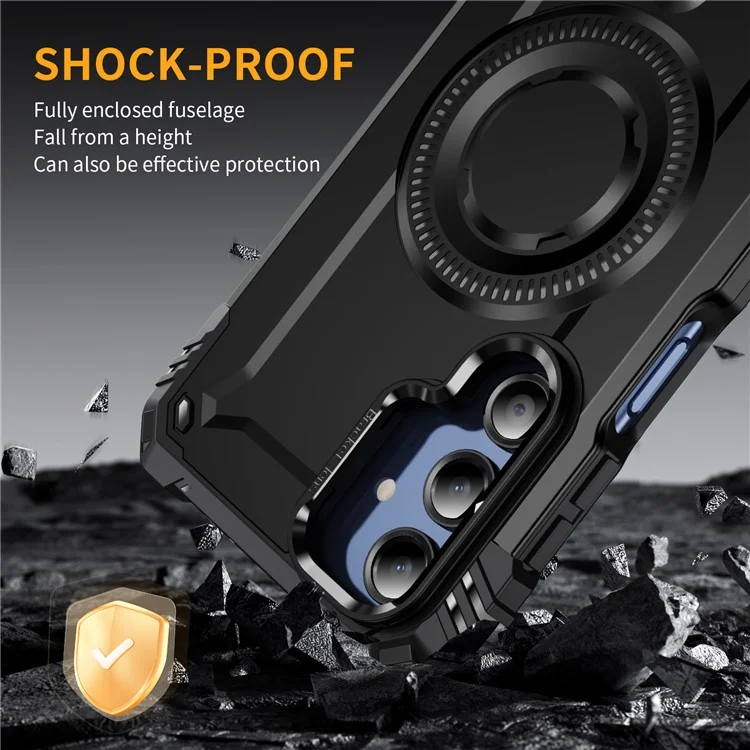 Capa para Samsung Galaxy A16 4G / 5G - Estojo Magnético com Suporte e Proteção de Lente, Capinha Antichoque em PC + TPU - Preto