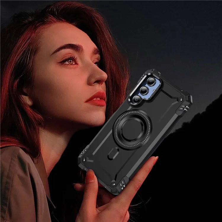 Capa para Samsung Galaxy A16 4G / 5G - Estojo Magnético com Suporte e Proteção de Lente, Capinha Antichoque em PC + TPU - Preto