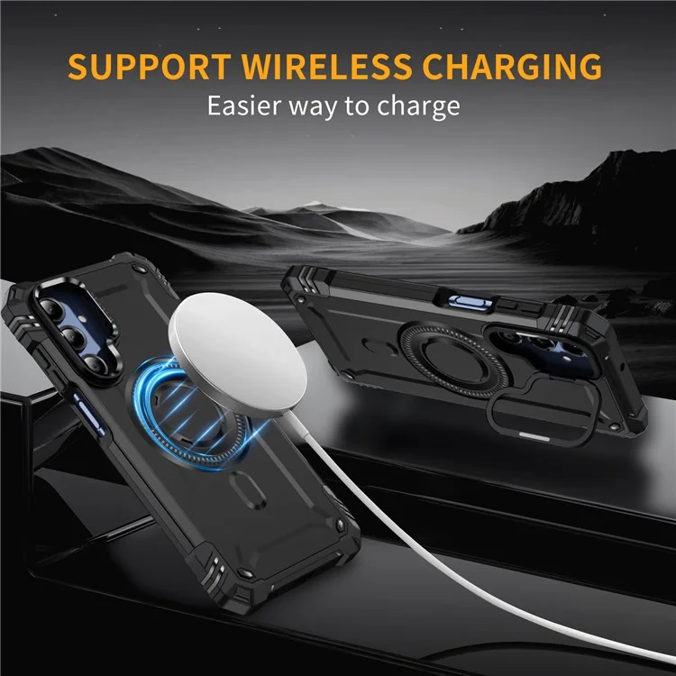 Capa para Samsung Galaxy A16 4G / 5G - Estojo Magnético com Suporte e Proteção de Lente, Capinha Antichoque em PC + TPU - Preto