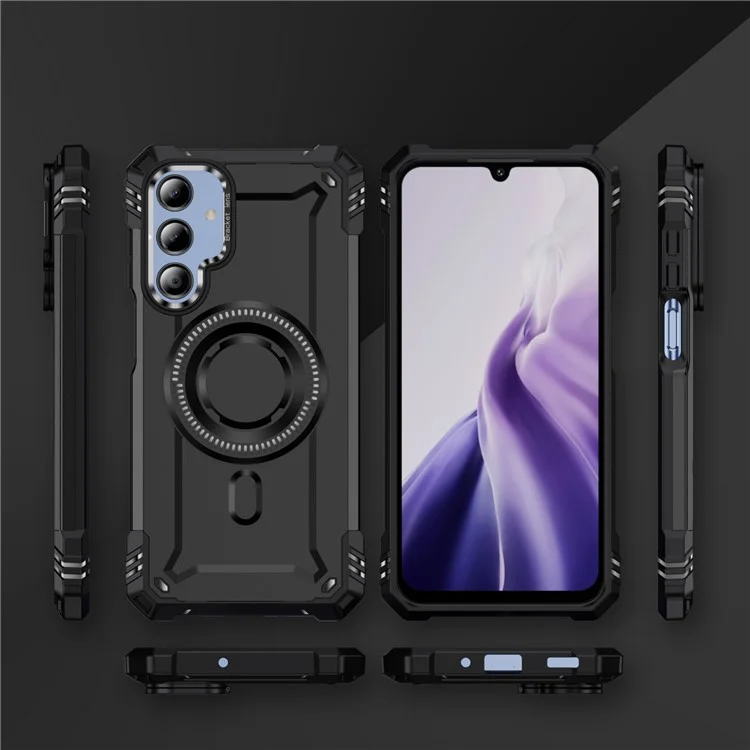Capa para Samsung Galaxy A16 4G / 5G - Estojo Magnético com Suporte e Proteção de Lente, Capinha Antichoque em PC + TPU - Preto