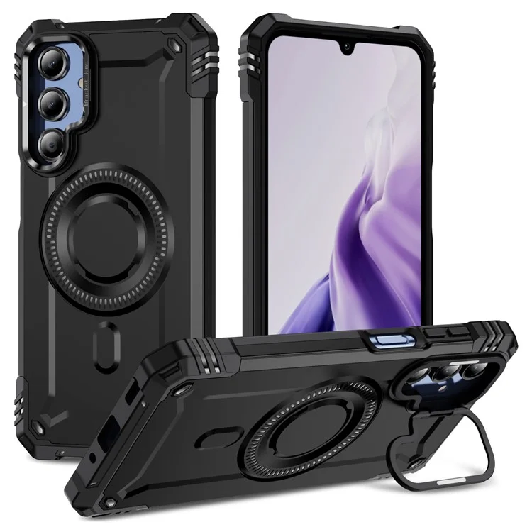 Capa Magnética para Samsung Galaxy A26 5G com Suporte para Lente e Proteção Antichoque PC + TPU - Preto