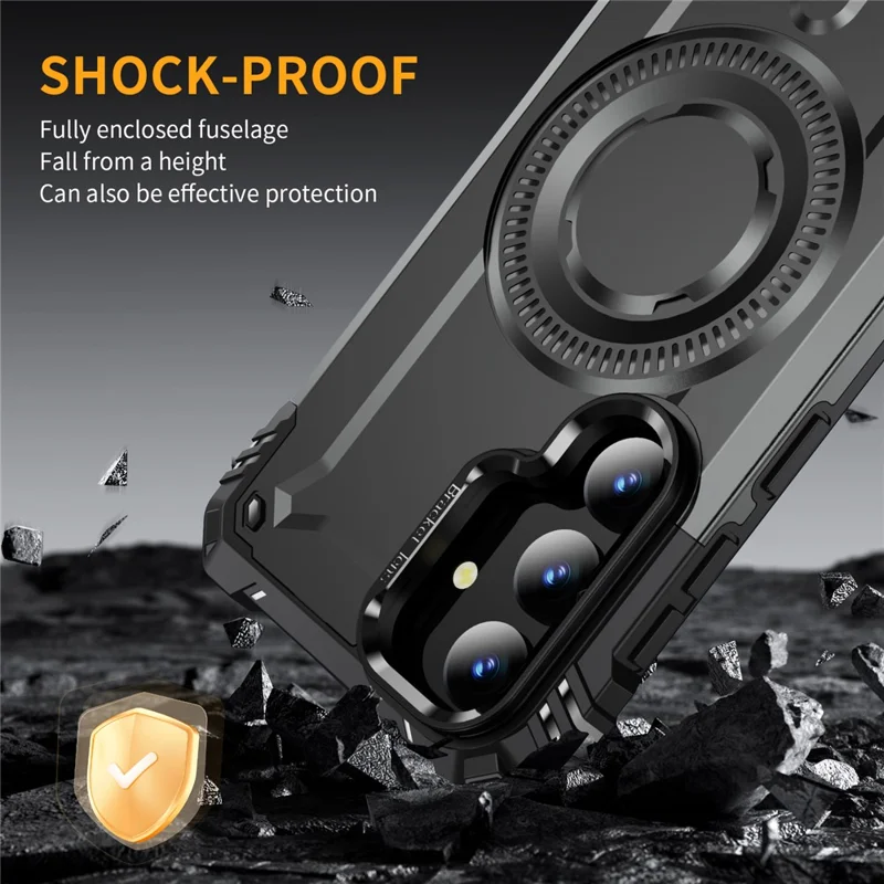 For Samsung Galaxy S24 Magnetic Case Lens Kickstand PC + TPU Shockproof Phone Cover - Grey