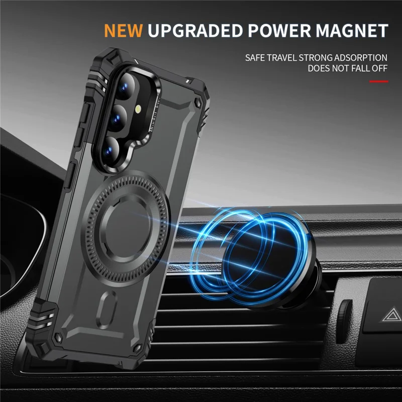 For Samsung Galaxy S24 Magnetic Case Lens Kickstand PC + TPU Shockproof Phone Cover - Grey