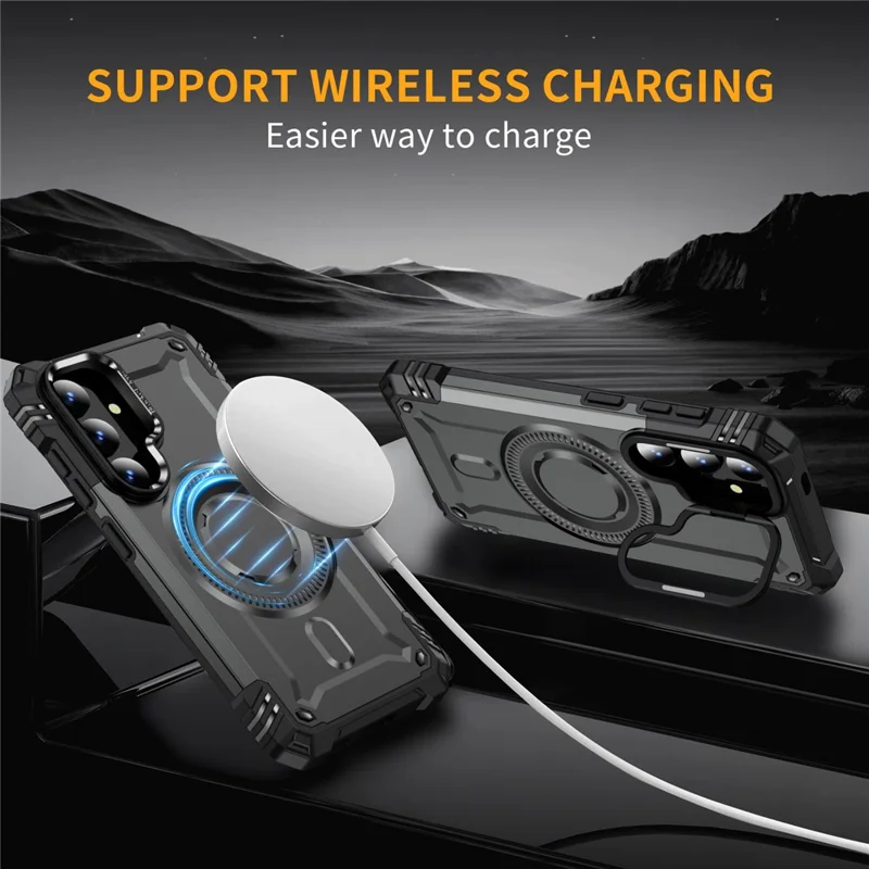 For Samsung Galaxy S24 Magnetic Case Lens Kickstand PC + TPU Shockproof Phone Cover - Grey